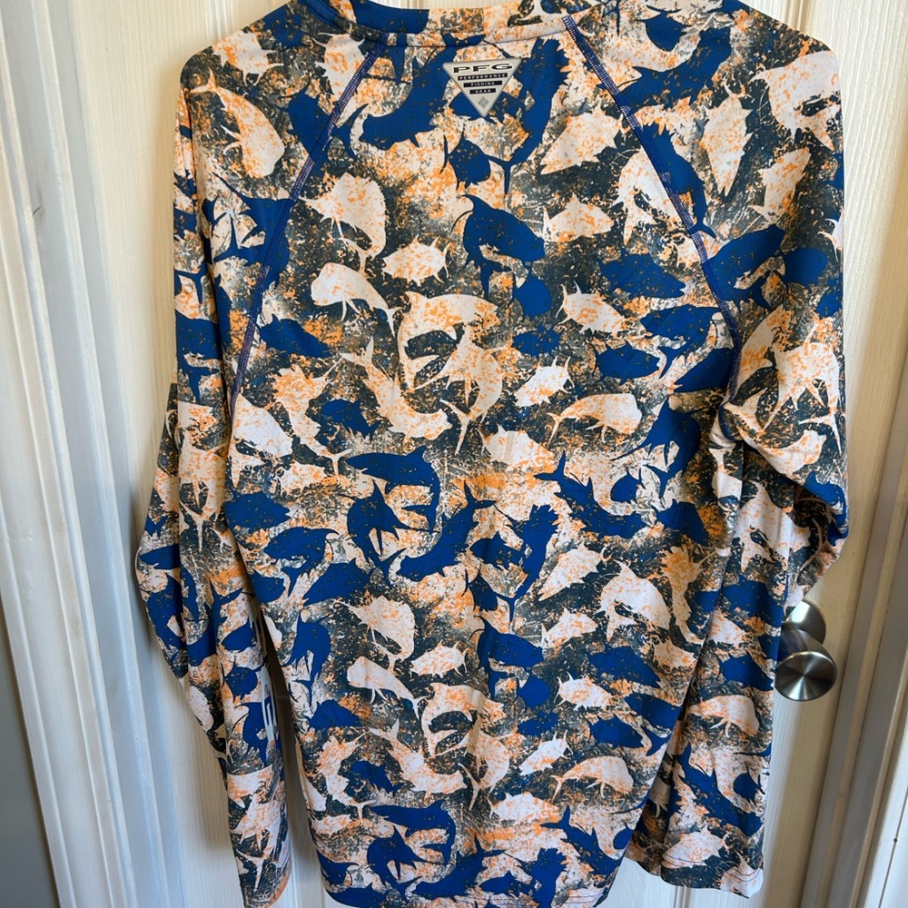 Blue and Orange Fish Patterned Fishing Shirt